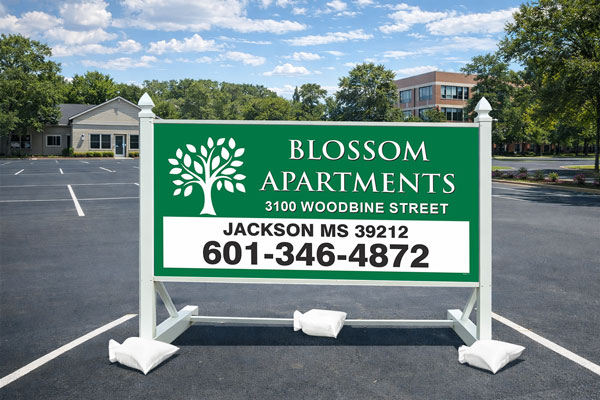 4x8 apartment leasing sign with self-standing post kit for hard surfaces