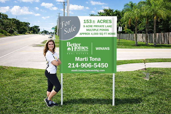 4x4 Better Homes and Gardens style sign with metal post kit installed outdoors