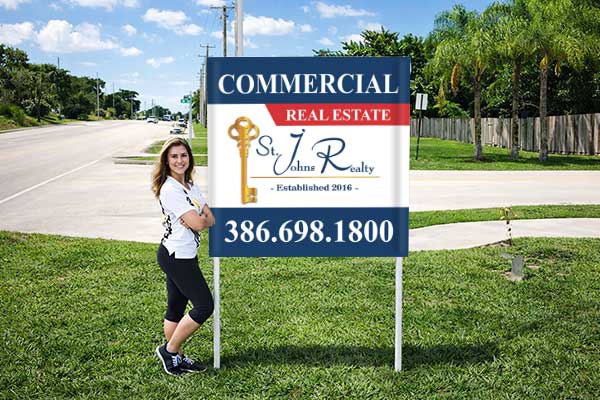 4x4 commercial sign with patented post pockets and metal post kit installed outdoors