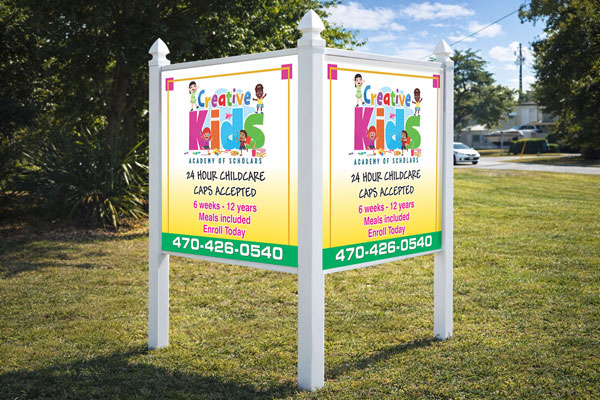 4x4 daycare sign mounted outdoors