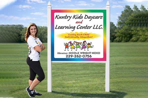 4x4 daycare sign mounted outdoors