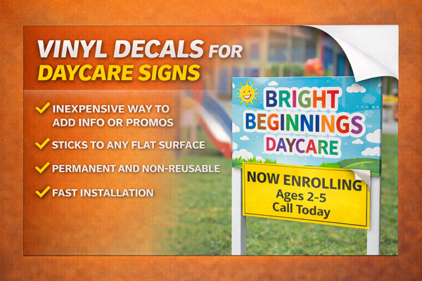 vinyl sign overlays used to update dates, times, and contact details