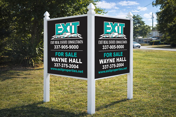 4x4 EXIT Realty sign mounted with PVC post kit