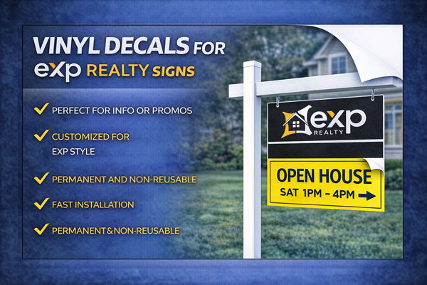 vinyl sign overlays used to update dates, times, and contact details