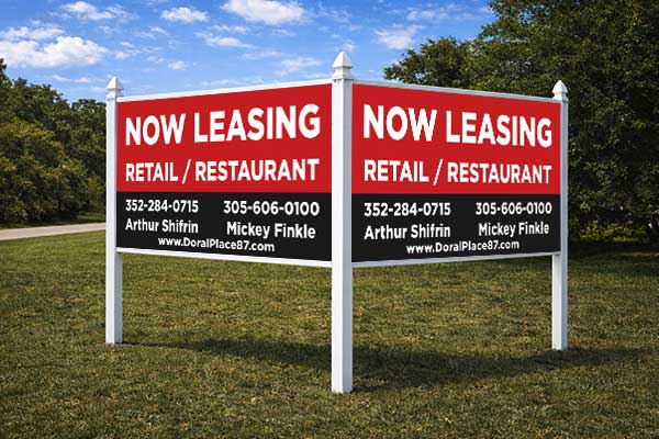 4x8 for lease sign mounted in arrow post for auction listing