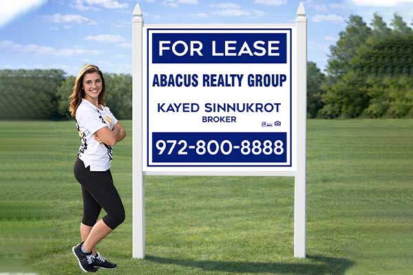 4x4 for lease sign with standard pvc post kit installed outdoors