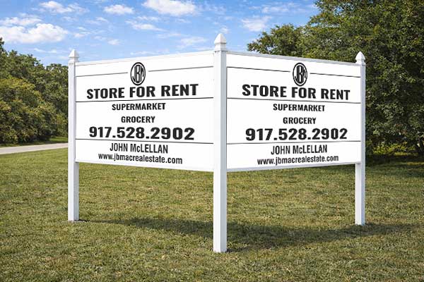 4x8 for rent sign mounted in arrow post for rental property listing