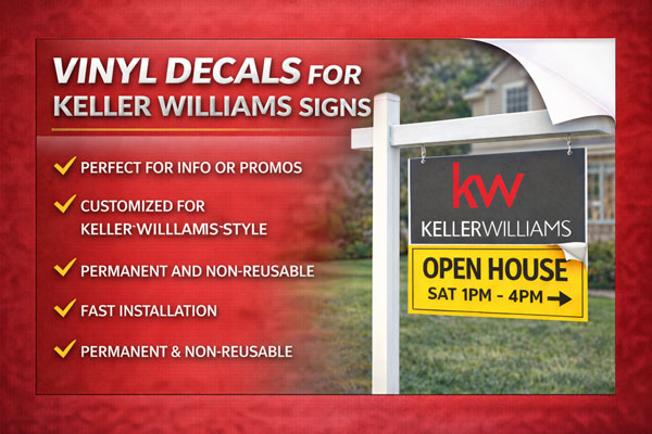 vinyl sign overlays used to update dates, times, and contact details