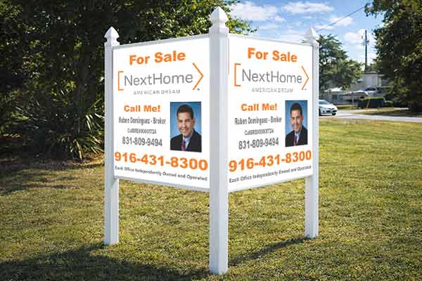 4x4 NextHome sign mounted with PVC post kit