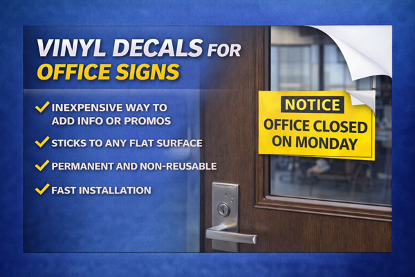 vinyl sign overlays used to update dates, times, and contact details