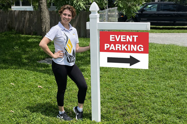 18x24 aluminum signs mounted with yard arm for long-term outdoor use