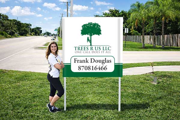 4x4 outdoor sign with patented post pockets and metal post kit installed outdoors