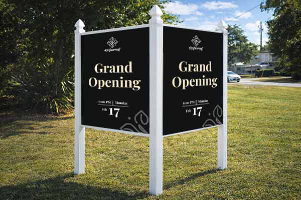 4x4 outdoor business sign mounted with Arrow Post Kit for V-shaped corner visibility