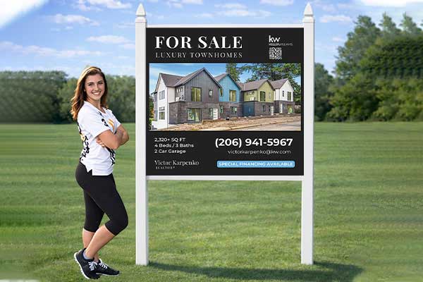 4x4 property sign mounted with standard PVC post kit