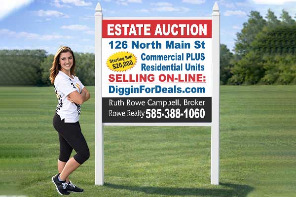 4x4 real estate sign mounted outdoors with standard PVC post kit