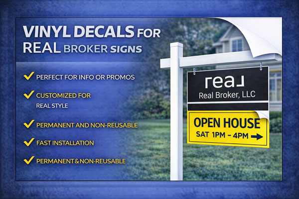 vinyl sign overlays used to update dates, times, and contact details