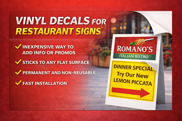 vinyl sign overlays used to update dates, times, and contact details