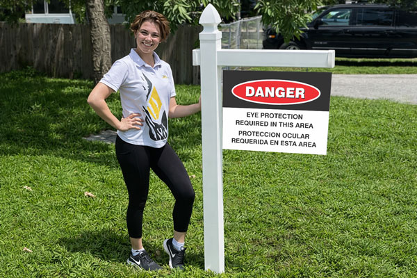 18x24 aluminum signs mounted with yard arm for long-term outdoor use