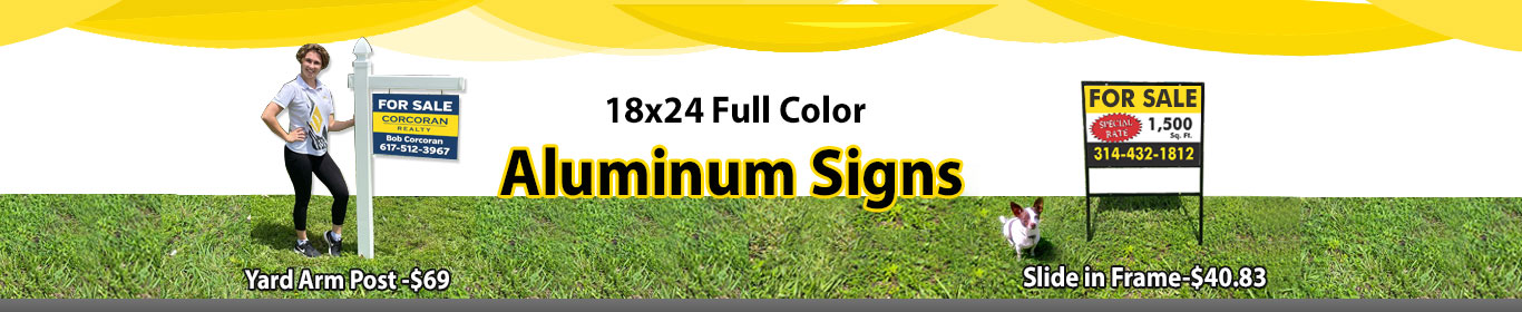  18x24 site signs mounted in yard arm posts and slide-in frame stand