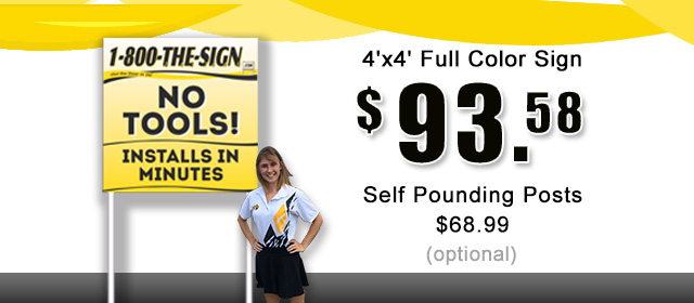 Commercial real estate 4x4 sign mounted in metal post kit